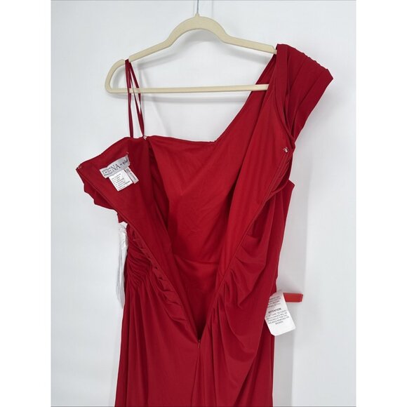 Mac Duggal Size 12 Red 26484 Ruched One-Shoulder Jersey Midi Cocktail Dress - Picture 12 of 13
